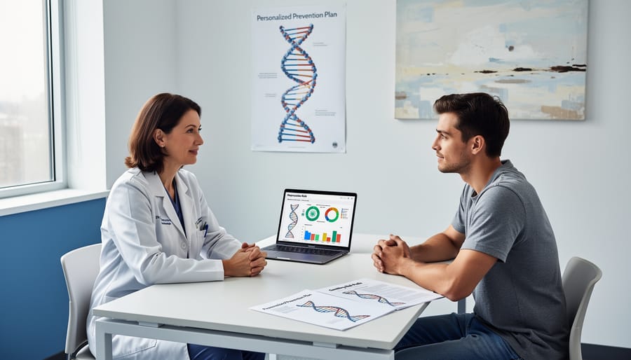 Medical professionals reviewing genetic test results in clinical setting