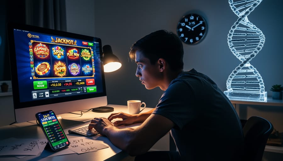 Person holding smartphone with casino app in evening setting