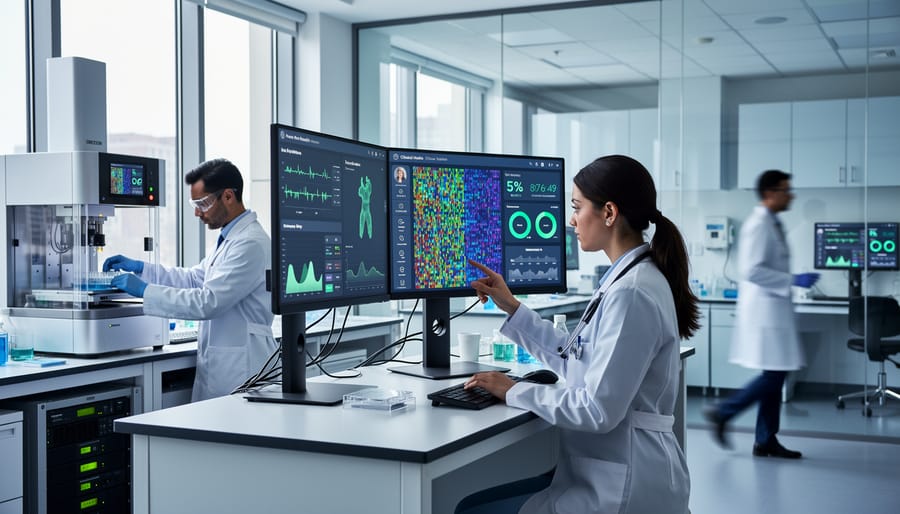 Healthcare provider reviewing genomic information on tablet during patient consultation