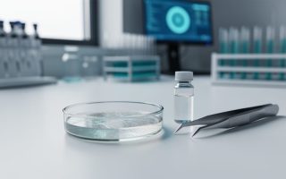 “Close-up of a sterile laboratory petri dish with subtle culture texture next to diagnostic lab vials and tools, shot with shallow depth of field.”